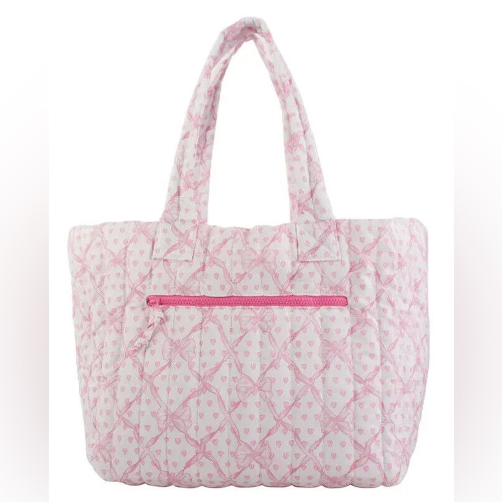 Loveshackfancy x Roller rabbit Sold Out Quilted Pink White Bow Heart Tote